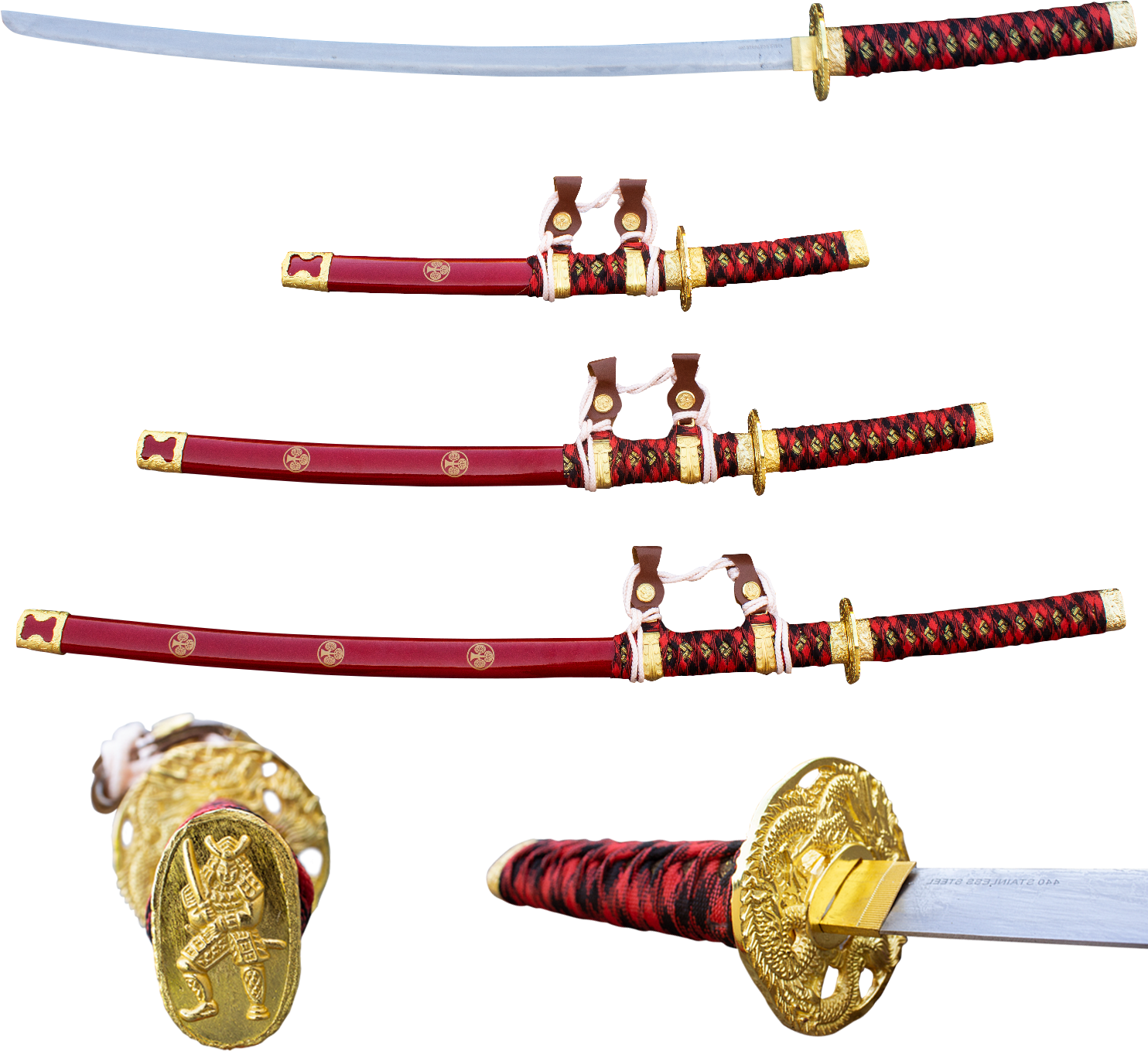 3 Pc Red Gold Rush Katana Sword Set - Katana (1500x1500), Png Download