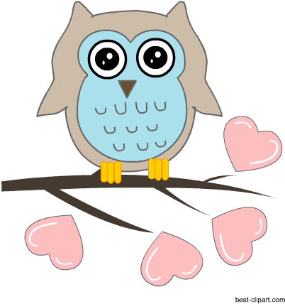 Owl On A Branch With Hearts Clipart - Owl (450x450), Png Download