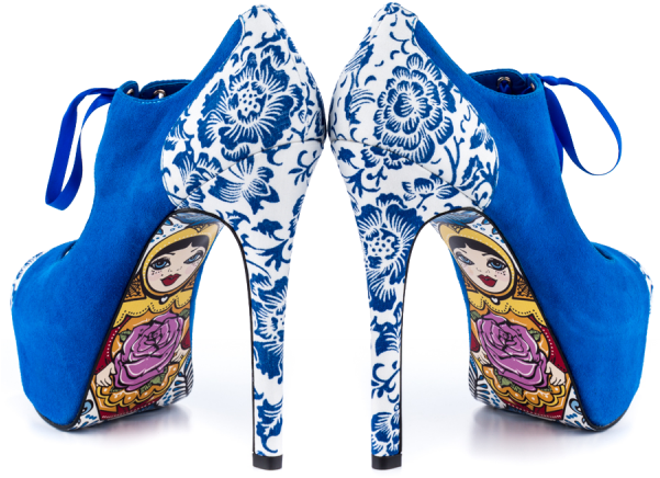 Royal Blue Lace Up Boots Matryoshka Doll Print Ankle - Taylorsays Nesta Black/beige Peep Toe Pumps (600x600), Png Download