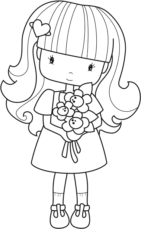 Niña Con Flores - Personas Para Colorear (500x775), Png Download