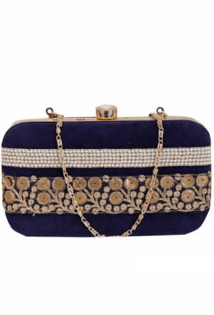 Blue Lace Work Suede Box Clutch - Shoulder Bag (300x442), Png Download