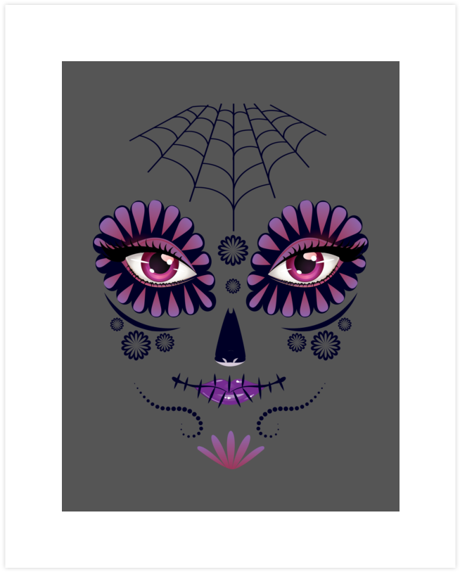 Sugar Skull Make Up Cartoon Face Art Print - Skull (740x900), Png Download