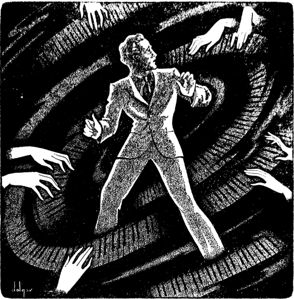 A Scared Man Wearing A Suit Stands In The Centre Of - Weird Music (600x609), Png Download