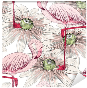 Fotomural Dibujo Vectorial De Un Flamenco Con Flores - Kunstdruk: Flamingo. Seamless Pattern By Tatsiana Pilipenka, (400x400), Png Download