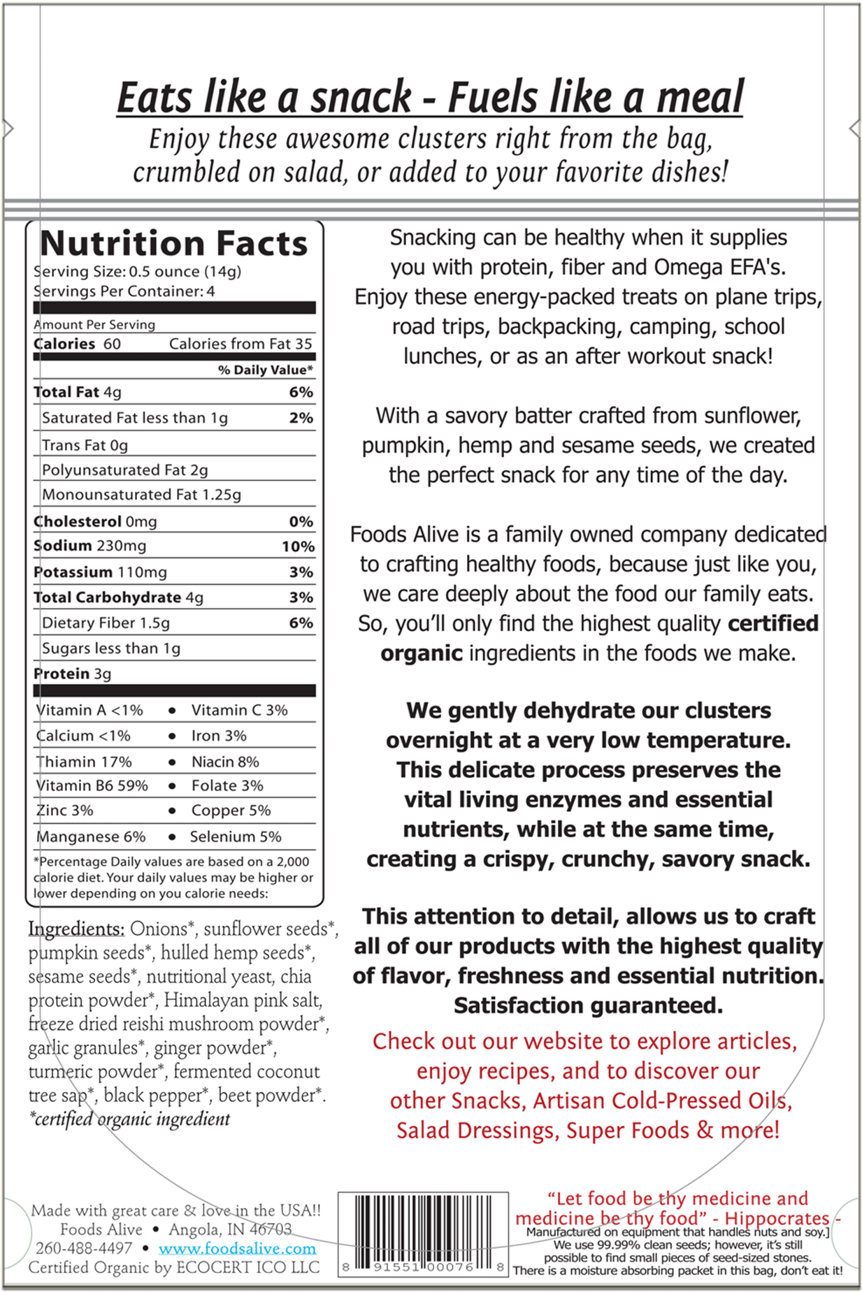 Foods Alive - Foods Alive - Organic Flax Crackers Italian Zest - (2280x2280), Png Download