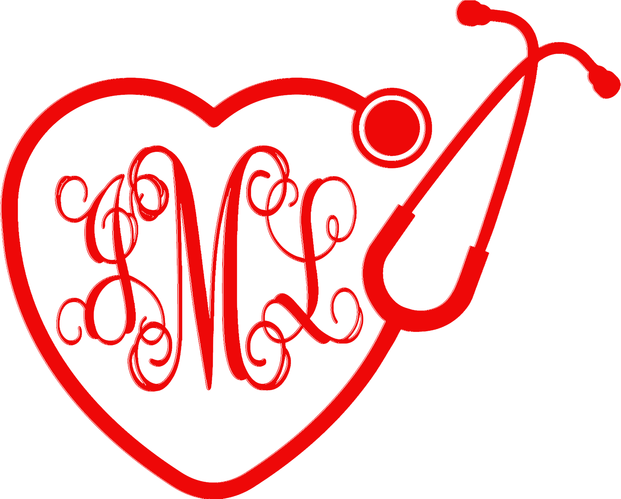 Monogrammed Heart Stethoscope Car Decal - Clip Art Stethoscope Heart (2048x1634), Png Download
