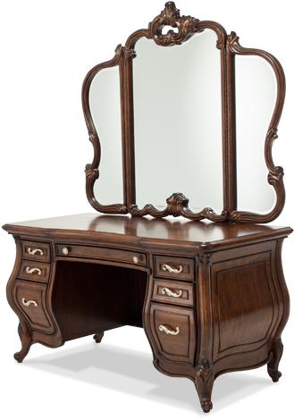 Amini Vanity Desk & Glass Top & Mirror - Aico Platine De Royale Glass Top Vanity (600x510), Png Download