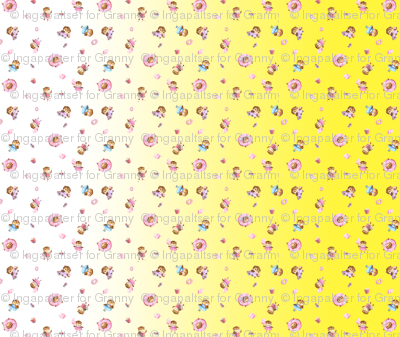 Yellow Gradient Cute Owls With Sweets Feel A Yard Quilt - Visual Arts (400x337), Png Download