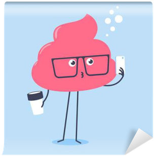 Kawaii Pink Shit Wearing Big Glasses Holding A Cup - Pink Poo (400x400), Png Download