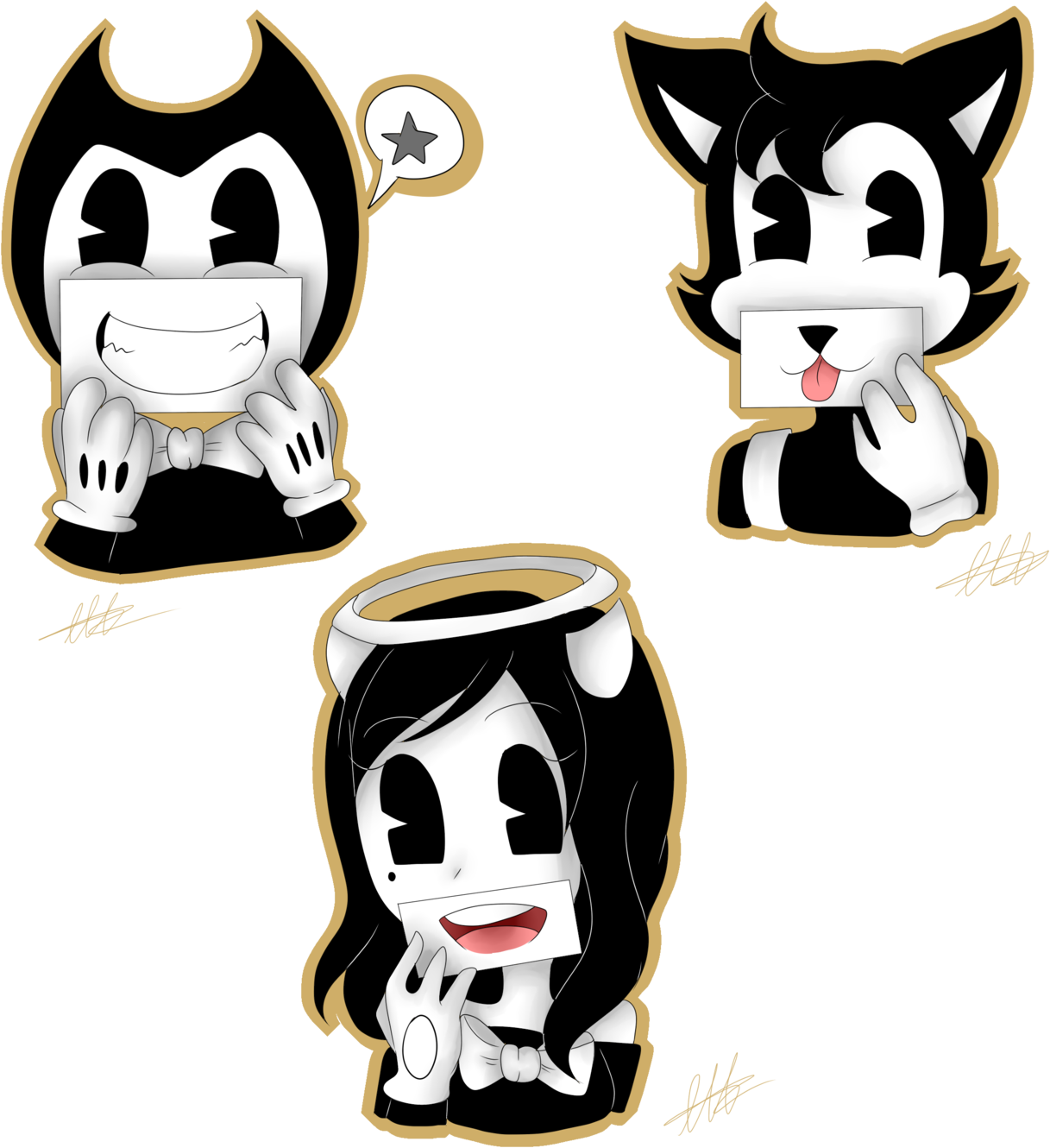 Cartoon Trio Posing With Cute Mouth Expressions Drawing - Digital Art (1280x1364), Png Download