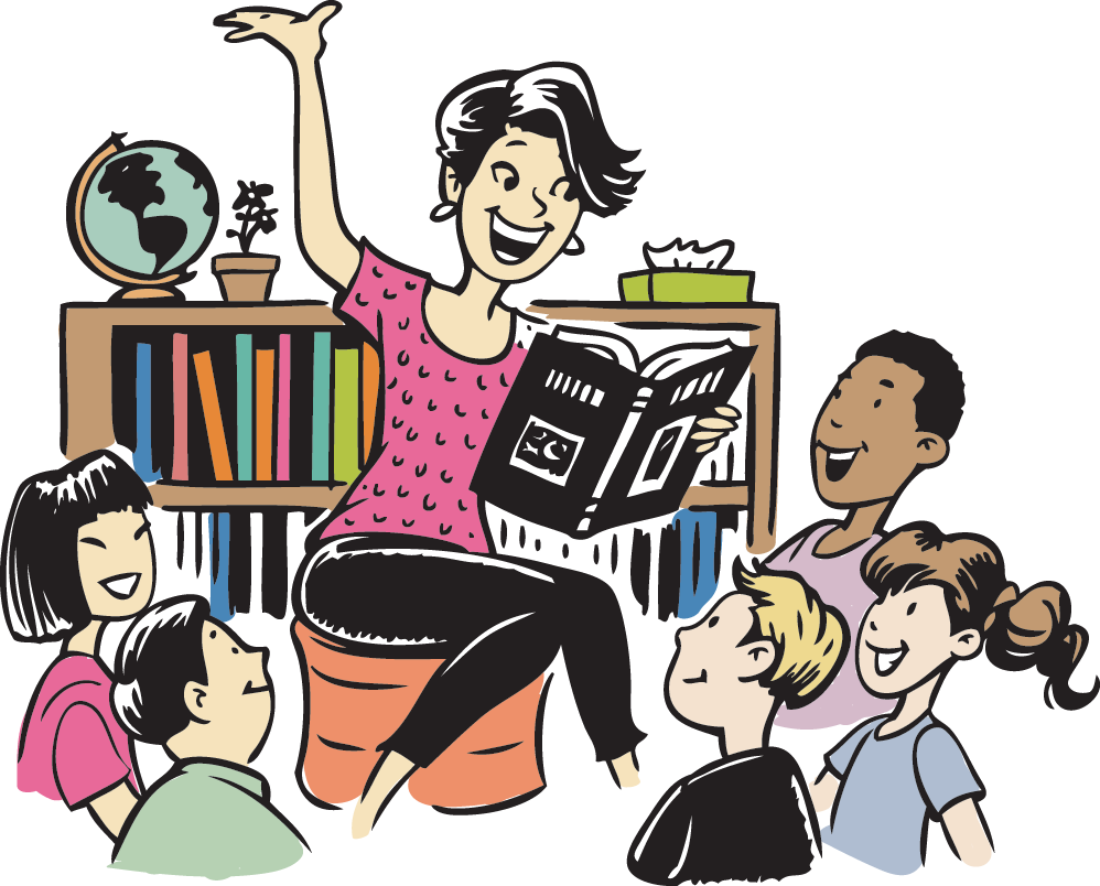 Women In Front Of A Bookcase Reading To Children - Community Reading (998x804), Png Download