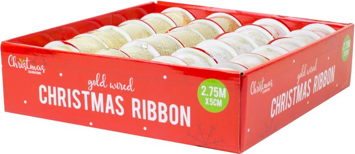 Gold Christmas Wired Ribbon - Box (800x620), Png Download