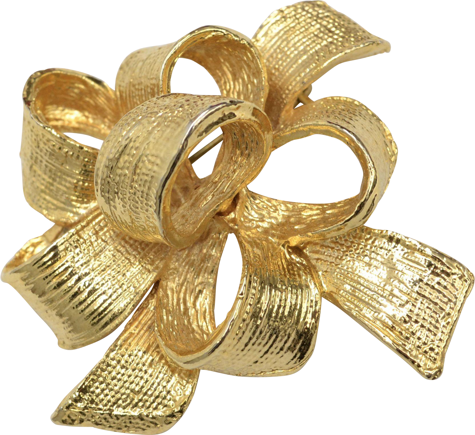 Heavy Gold Plated Christmas Ribbon Bow Textured Brooch - Brass (1659x1659), Png Download