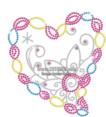 Classic Floral Heart Iron On Rhinestone Transfer - Illustration (450x450), Png Download