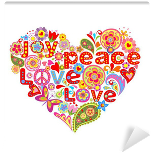 Print With Colorful Hippie Floral Heart Wall Mural - Orange Venue Hippi Rüzgarı Desenli 3d Baskılı Duş Perdesi (400x400), Png Download