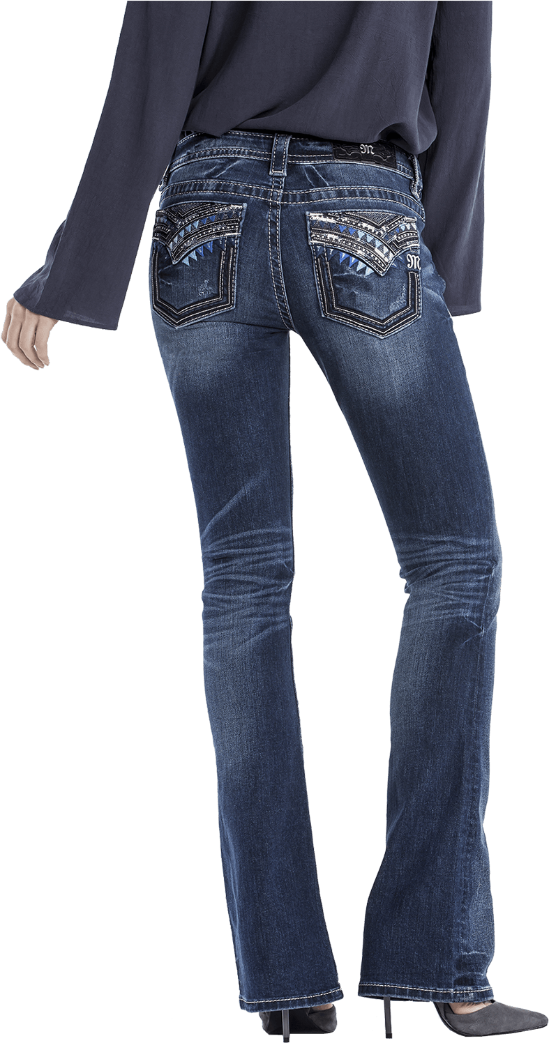 Miss Me Women's Signature Fit Blue Embroidery Pocket (807x1500), Png Download