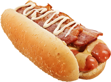 Perro Mixto - Hot Dog Con Tocino Y Queso (412x321), Png Download