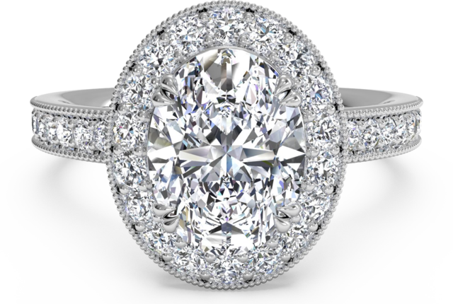 The Round Brilliant Cut Diamond Is The Most Popular - Vintage Oval Halo Engagement Rings (640x430), Png Download