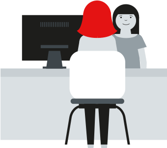 People Sitting At A Desk - Chair (450x380), Png Download