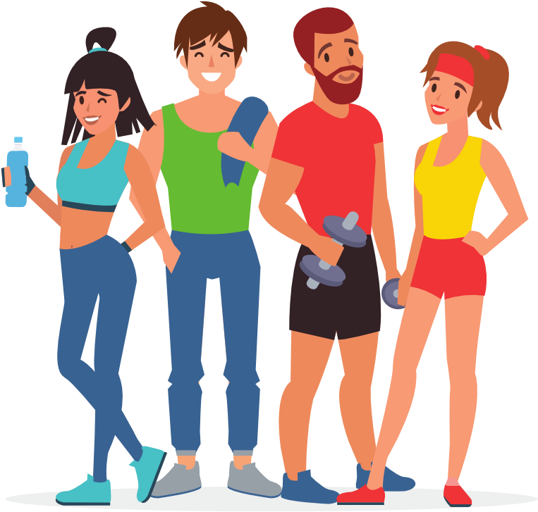 Fitness Team Cartoon (988x778), Png Download