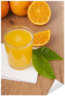 Vaso Con Zumo De Naranja, Naranjas Y Hojas Verdes Sticker - Yujacha (400x400), Png Download