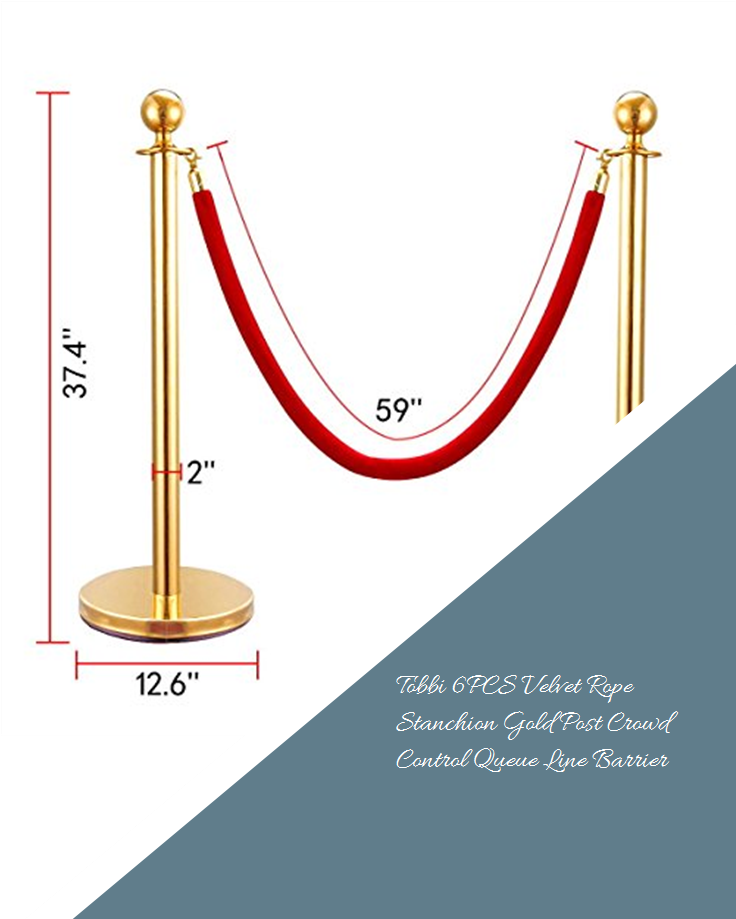 Tobbi 6pcs Velvet Rope Stanchion Gold Post Crowd Control - Illustration (735x1100), Png Download