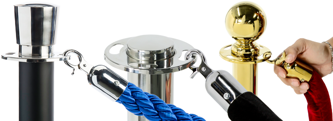 Post And Rope Stanchions - Displays2go D2g23593 Black Metal Crowd Stanchions 39 (685x250), Png Download