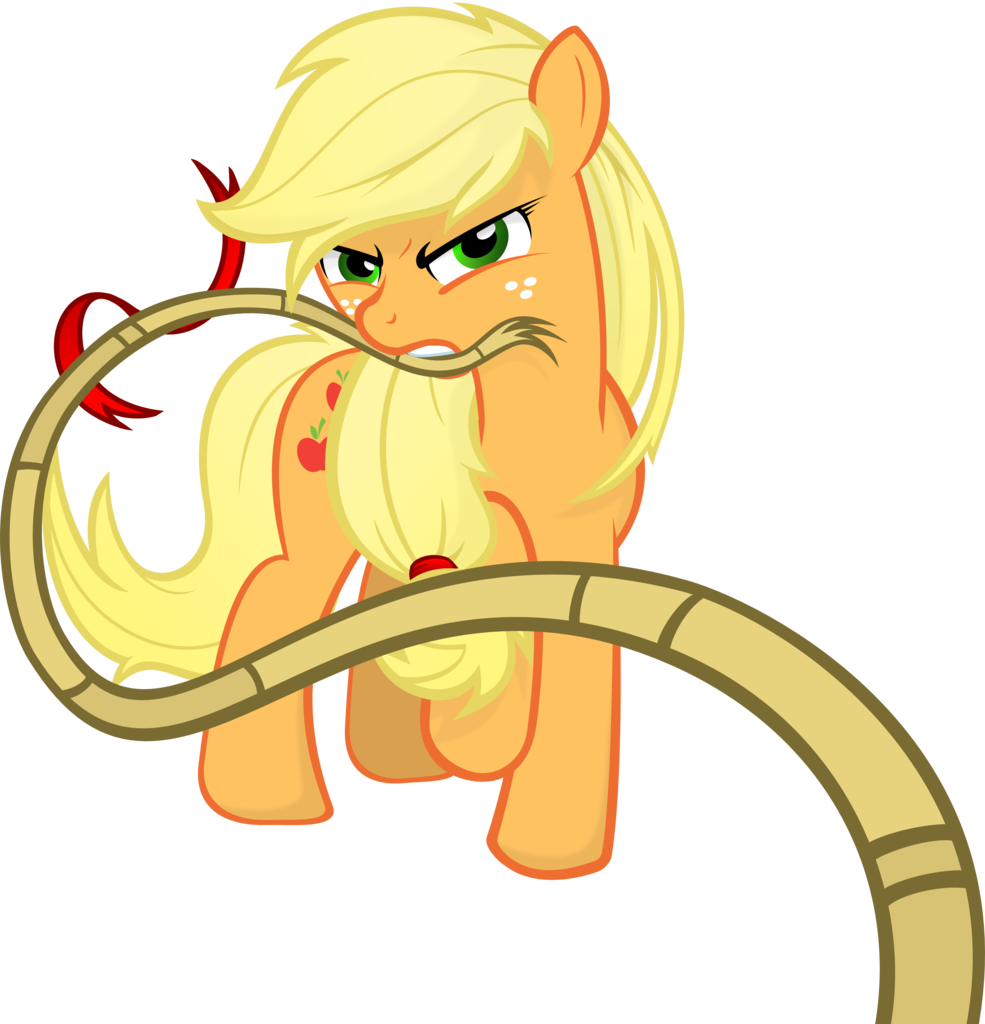 Godoffury, Loose Hair, Mouth Hold, Rope, Safe, Serious - Applejack Using Her Rope (985x1024), Png Download