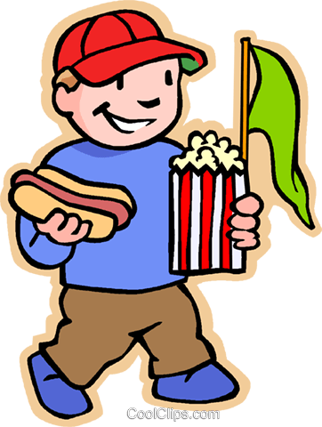 Boy With Hotdog Popcorn And Pennant Royalty Free Vector - Eat Pop Corn Clipart (362x480), Png Download