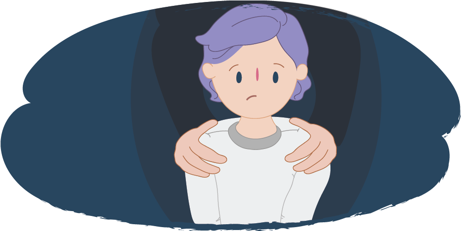 Kid Looking Worried With Adult's Hands On Shoulders - Child (960x475), Png Download