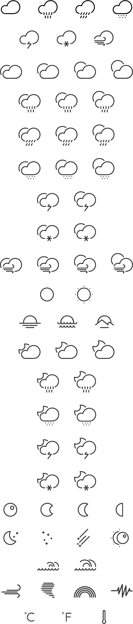 Cute Weather Line Icons Vector Material - Weather Icon Png Material (436x2037), Png Download