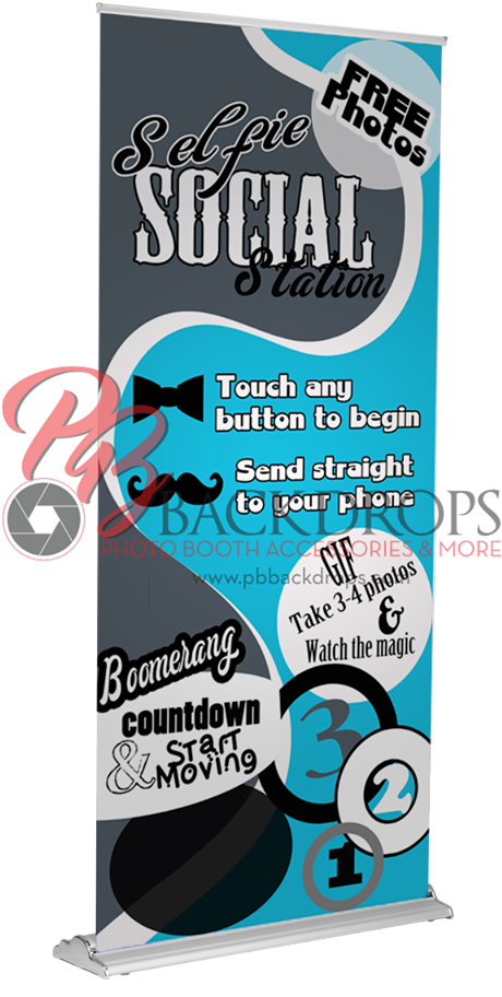 Selfie Social Station Retractable Banner - Blue (480x960), Png Download