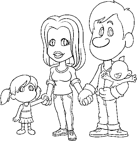 Download Dibujo De Familia Feliz Para Colorear - Dibujo Familia 2 Niñas PNG  Image with No Background 
