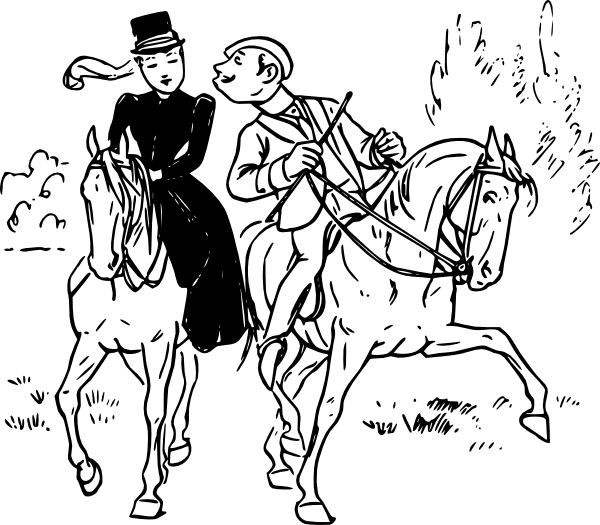 How To Set Use Couple Riding Horses Clipart (600x525), Png Download