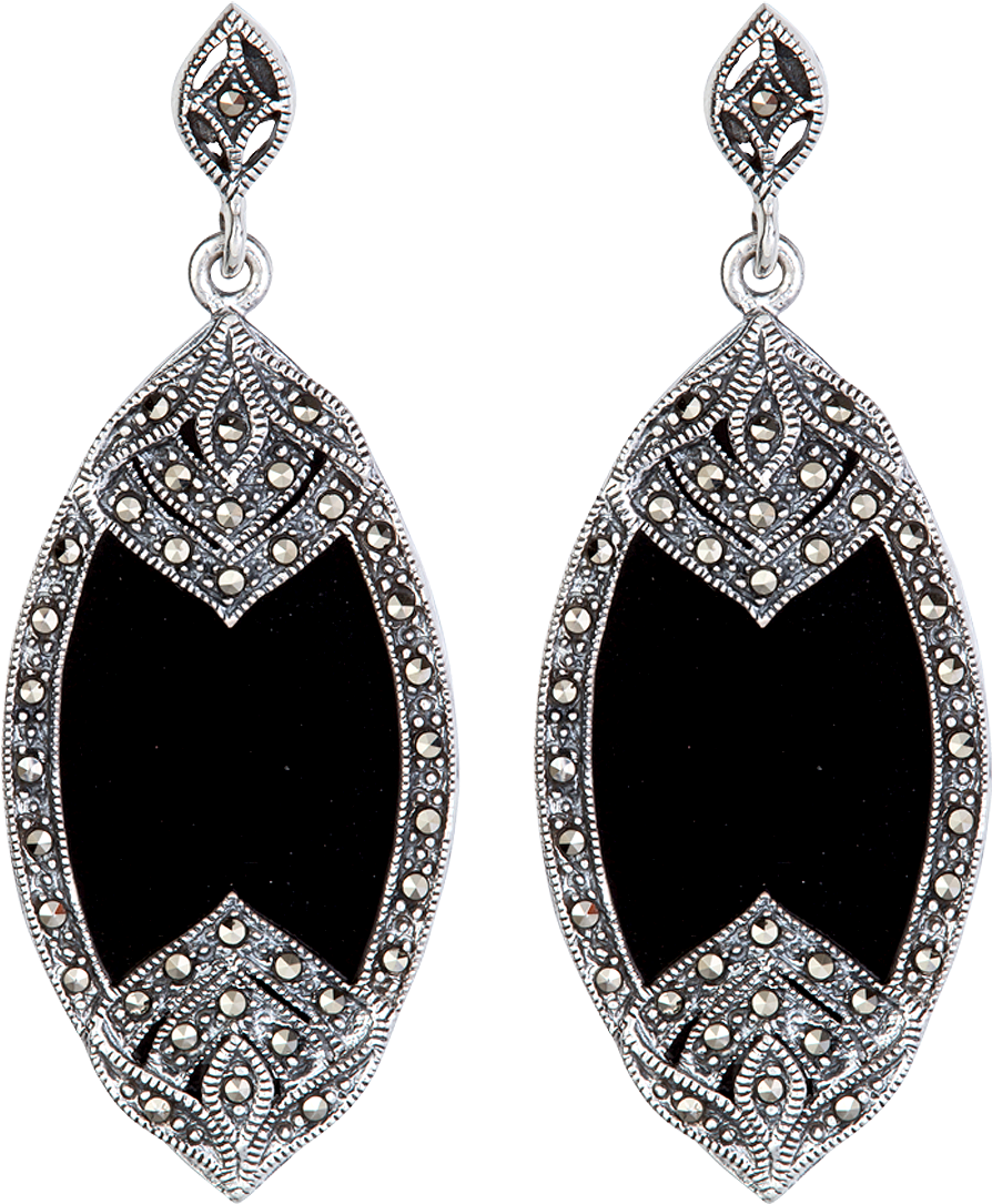 Large Marcasite Oval Earrings (1000x1130), Png Download