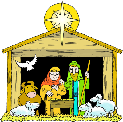 Clip Art Black And White Mary Joseph Baby Manger Images - Jesus In A Manger Clipart (400x397), Png Download