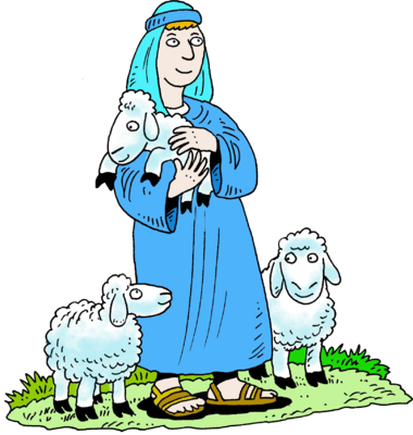 Standing Shepherd In Blue Robe Shepherd Clip Art Christart - Shepherds And Sheep Clipart (380x400), Png Download