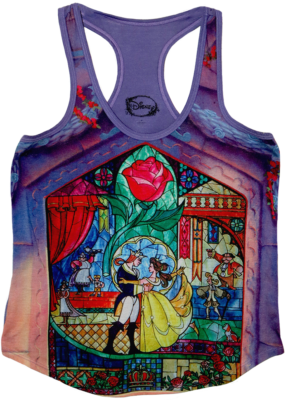 A Purple Tanktop Of The Final Scene Of Beauty And The - Disney Beauty The Beast Stained Glass Rose Graphic (1150x1300), Png Download
