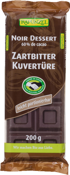 Order Online - Rapunzel Organic Dark Chocolate Couverture, 200g (600x600), Png Download