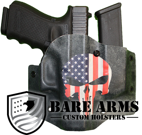 Owb/iwb W/mag-skull Flag On Distressed Background - Handgun Holster (500x500), Png Download