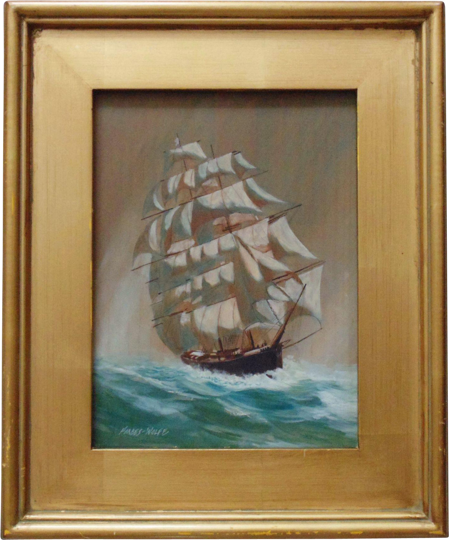 Oil On Wood Clipper Tall Ship Full Sail Painting Signed - Windjammer (1727x1727), Png Download