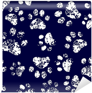 Cat Or Dog White Paw Prints On Dark Blue Seamless Pattern - Paw (400x400), Png Download