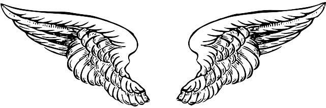 Black, White, Cartoon, Angel, Wing, Wings, Tattoo - Angel Wings Drawing Png (640x320), Png Download