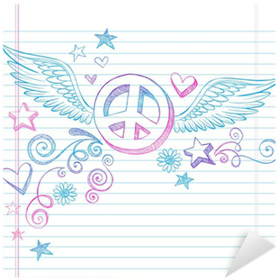 Peace Sign With Angel Wings Sketchy Doodle Vector Sticker - Peace Sign With Wings And Stars (400x400), Png Download