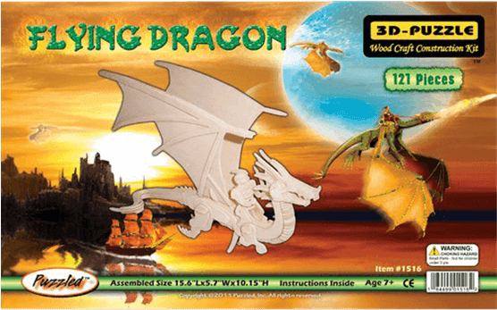 Flying Dragon 3-d Puzzle - Puzzled Flying Dragon Wooden 3d Puzzle Construction (555x555), Png Download