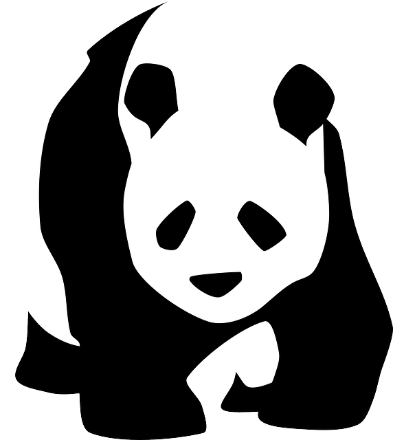 Silhouette, Face, Bamboo, Cartoon, Wild, Bear, Cute - Panda Black And White (572x640), Png Download