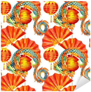 Chinese Dragon Watercolor Seamless Pattern - Watercolor Painting (400x400), Png Download