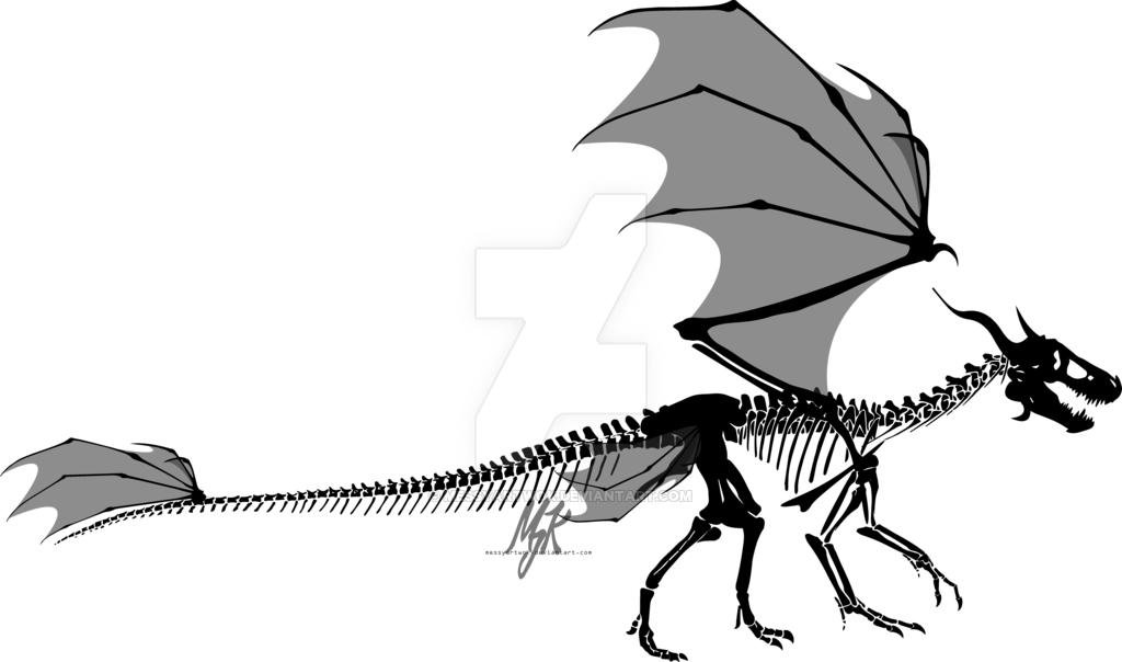 Dragon Skeleton Silhouette By Messyartwok - Dragon Skeleton Silhouette (1024x604), Png Download