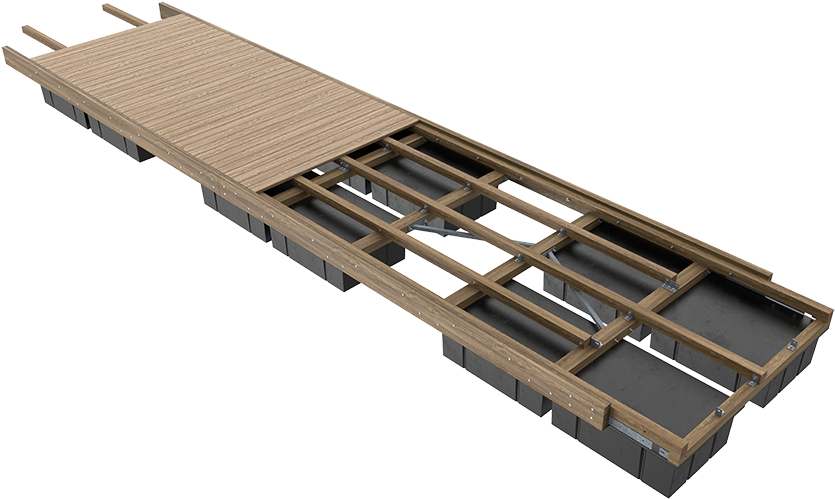 Unideck Timber Dock Single Module View With Cuts - Dock (1024x576), Png Download