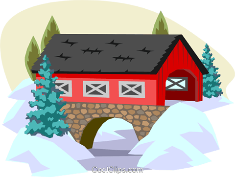 Winter Scene Royalty Free Vector Clip Art Illustration - Covered Bridge Clip Art (480x362), Png Download